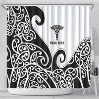 Personalised New Zealand Nurse Shower Curtain Maori Koru Black Version