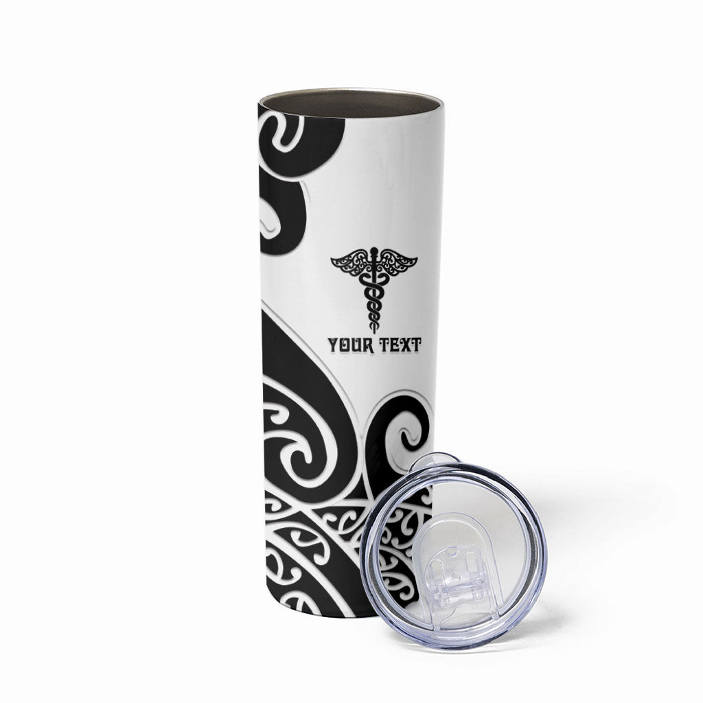 Personalised New Zealand Nurse Skinny Tumbler Maori Koru Black Version