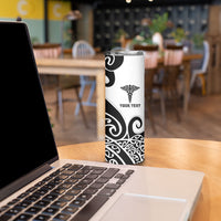 Personalised New Zealand Nurse Skinny Tumbler Maori Koru Black Version