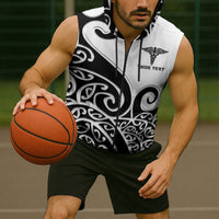 Personalised New Zealand Nurse Sleeveless Zip Hoodie Maori Koru Black Version