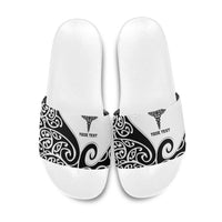 Personalised New Zealand Nurse Slide Sandals Maori Koru Black Version