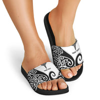 Personalised New Zealand Nurse Slide Sandals Maori Koru Black Version