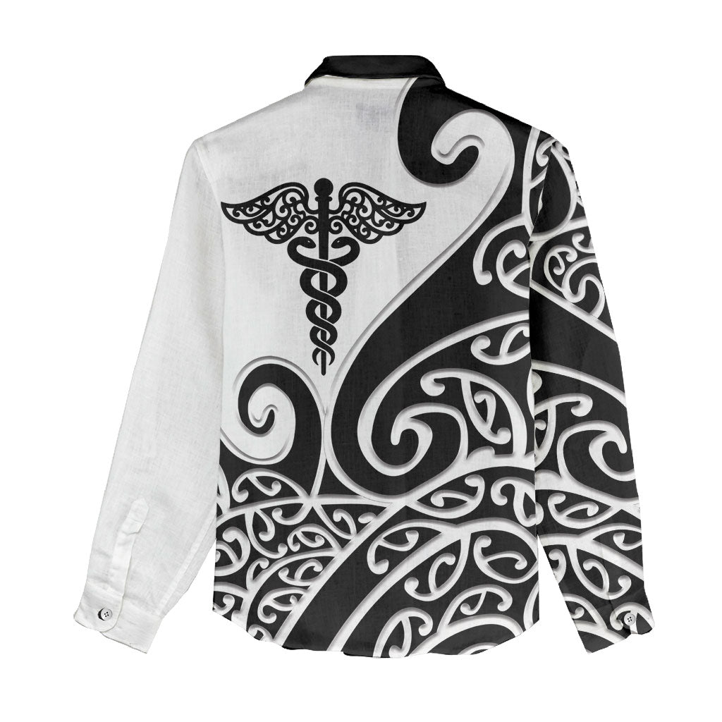 Personalised New Zealand Nurse Women Casual Shirt Maori Koru Black Version