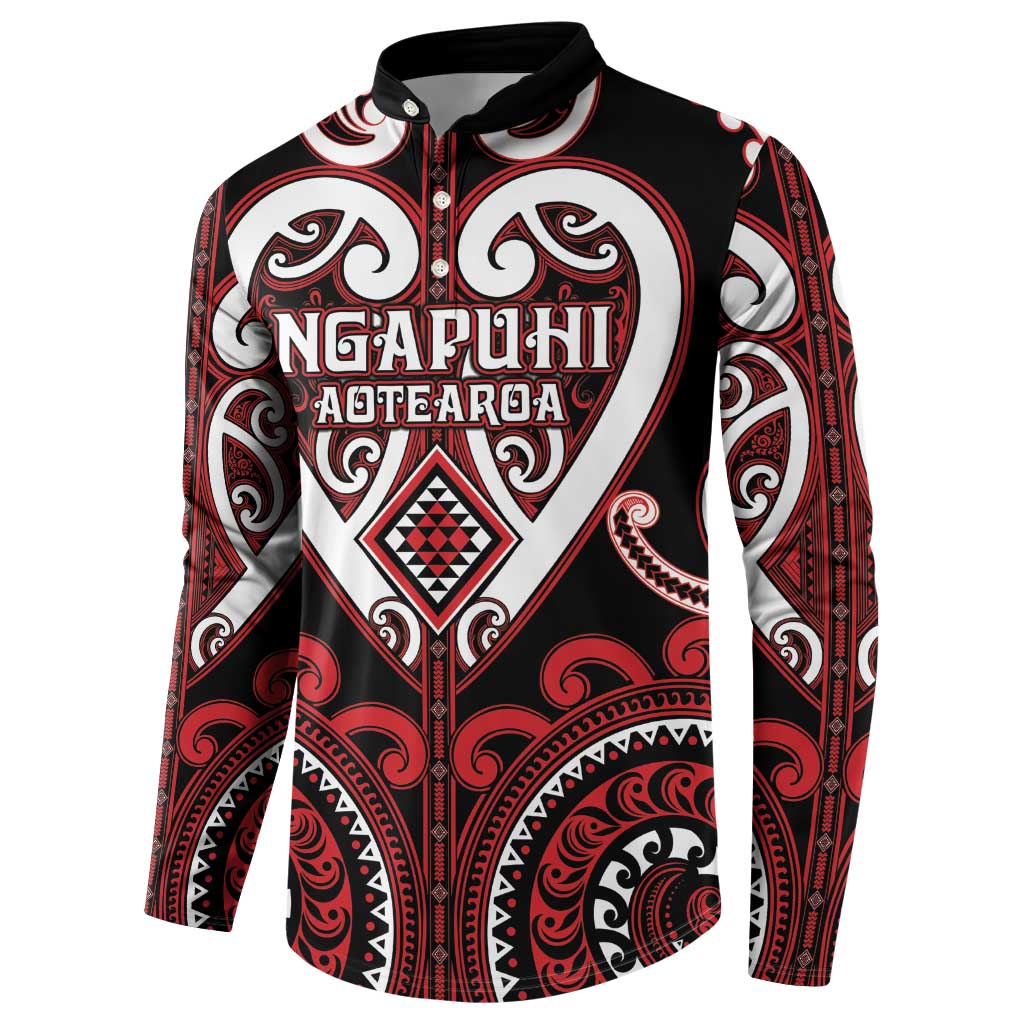 Custom Aotearoa Ngapuhi Button Sweatshirt Maori Tribal Pattern