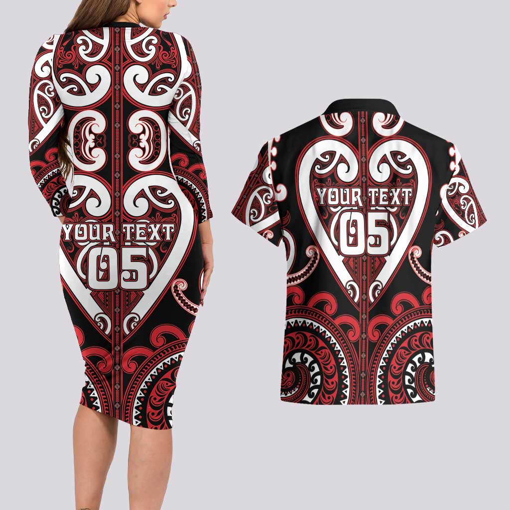 Custom Aotearoa Ngapuhi Couples Matching Long Sleeve Bodycon Dress and Hawaiian Shirt Maori Tribal Pattern