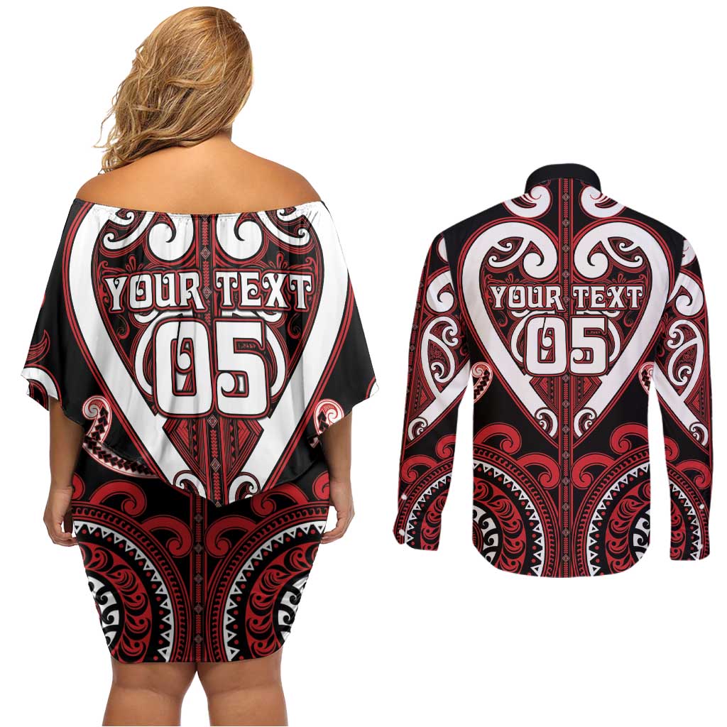 Custom Aotearoa Ngapuhi Couples Matching Off Shoulder Short Dress and Long Sleeve Button Shirt Maori Tribal Pattern