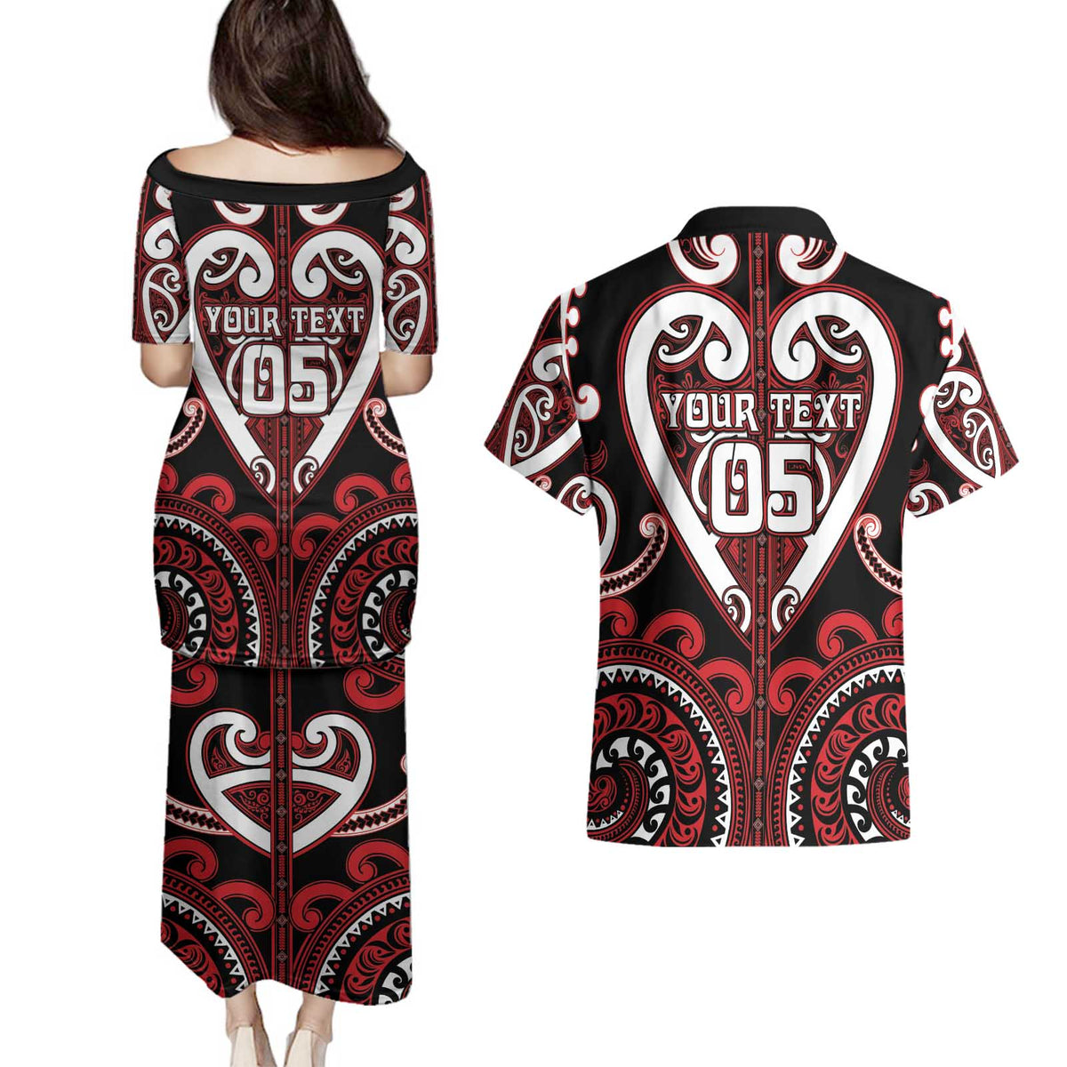Custom Aotearoa Ngapuhi Couples Matching Puletasi and Hawaiian Shirt Maori Tribal Pattern