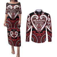 Custom Aotearoa Ngapuhi Couples Matching Puletasi and Long Sleeve Button Shirt Maori Tribal Pattern