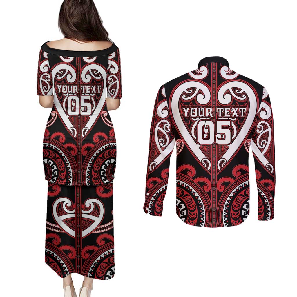Custom Aotearoa Ngapuhi Couples Matching Puletasi and Long Sleeve Button Shirt Maori Tribal Pattern