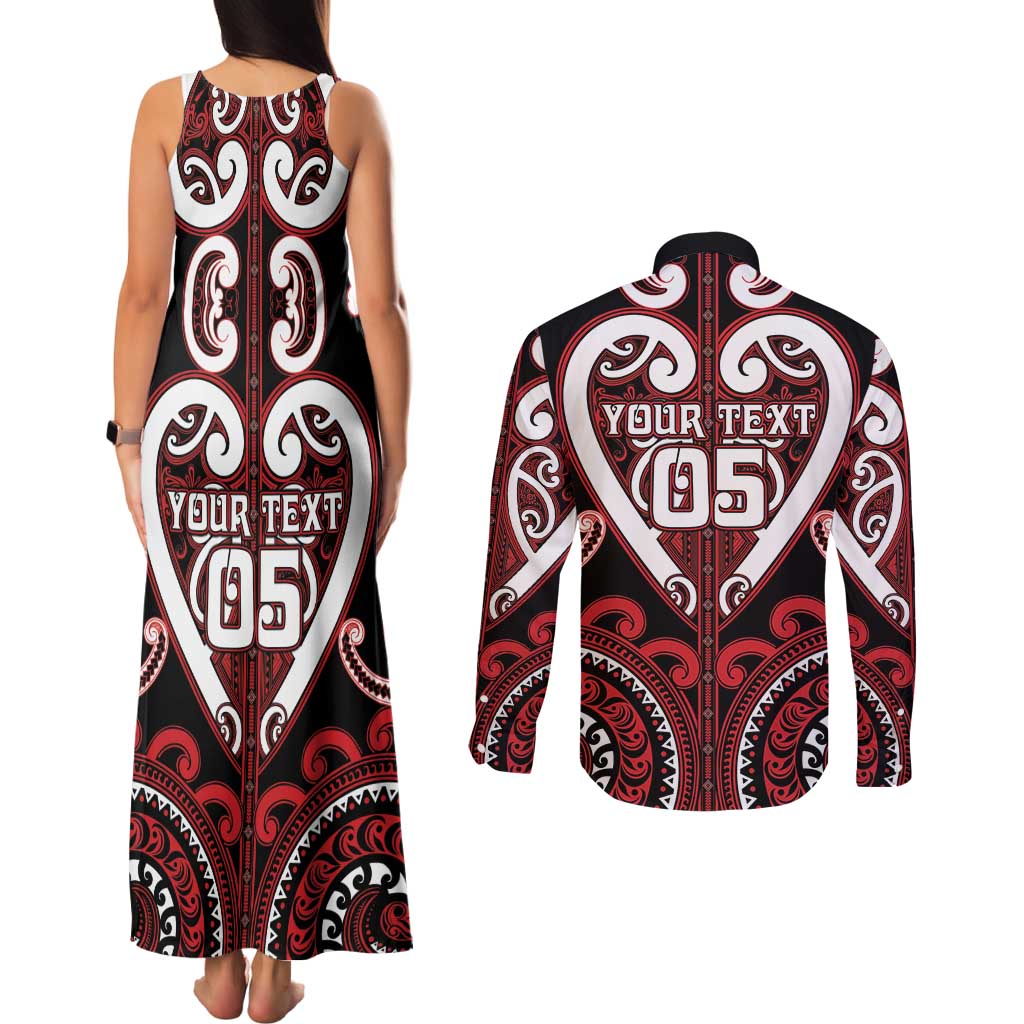 Custom Aotearoa Ngapuhi Couples Matching Tank Maxi Dress and Long Sleeve Button Shirt Maori Tribal Pattern