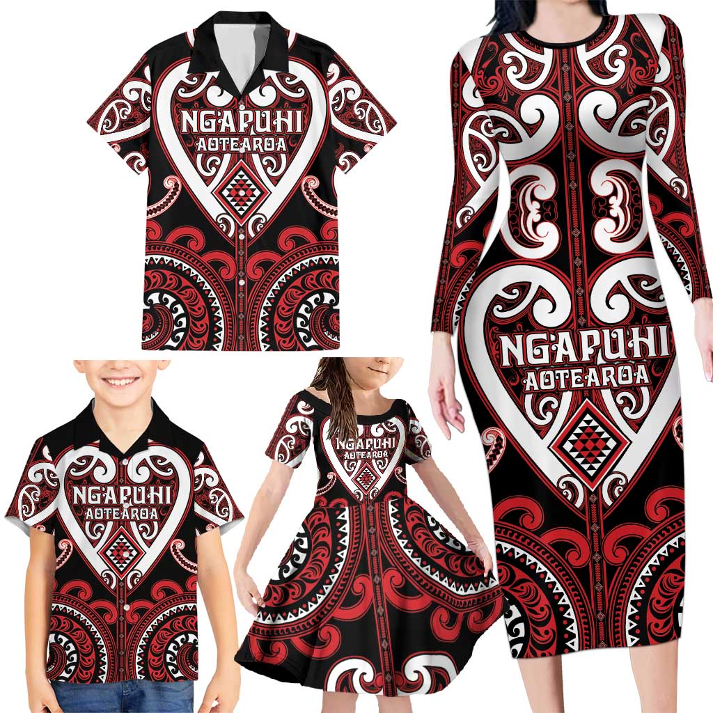 Custom Aotearoa Ngapuhi Family Matching Long Sleeve Bodycon Dress and Hawaiian Shirt Maori Tribal Pattern LT05 - Polynesian Pride