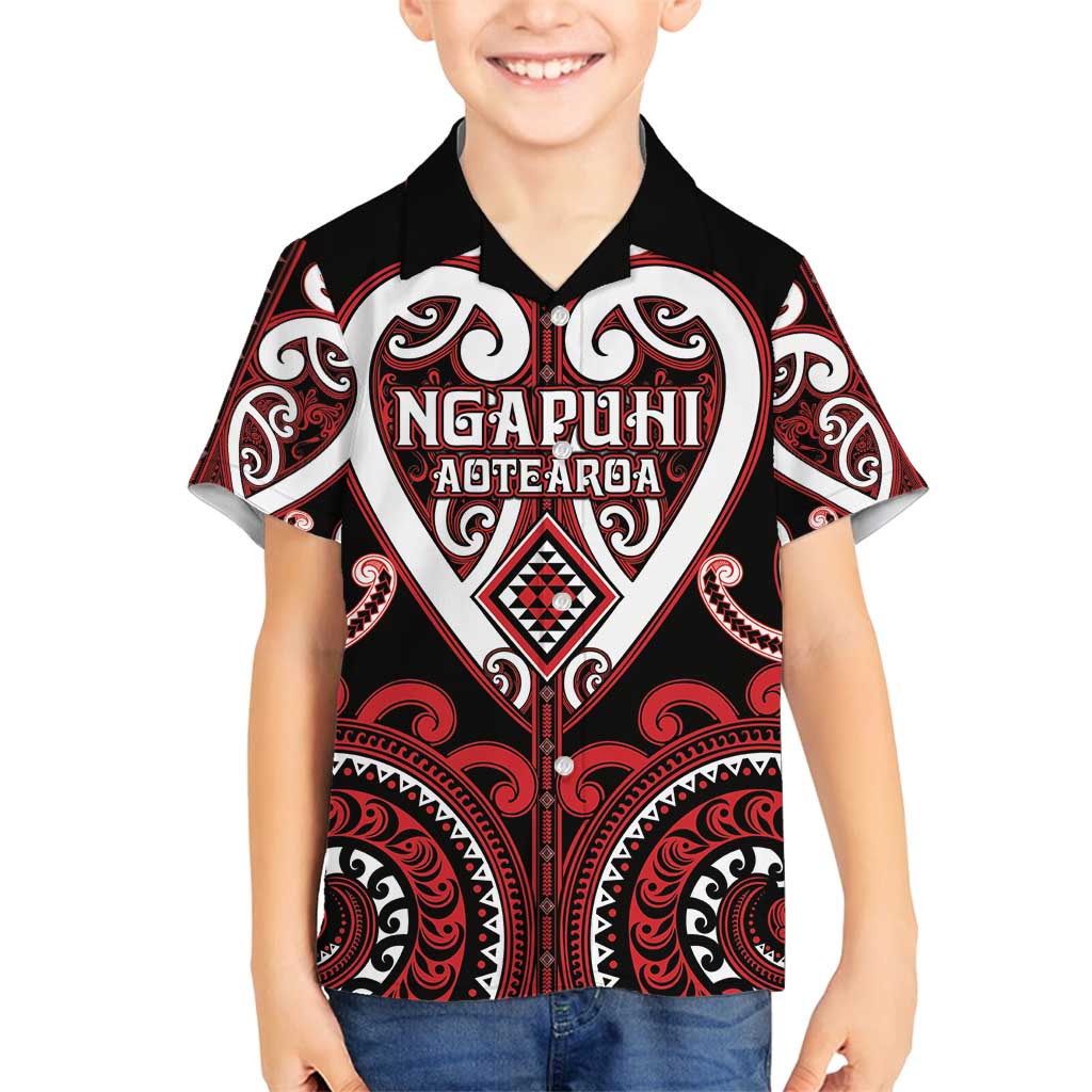 Custom Aotearoa Ngapuhi Family Matching Long Sleeve Bodycon Dress and Hawaiian Shirt Maori Tribal Pattern LT05 Son's Shirt Red - Polynesian Pride
