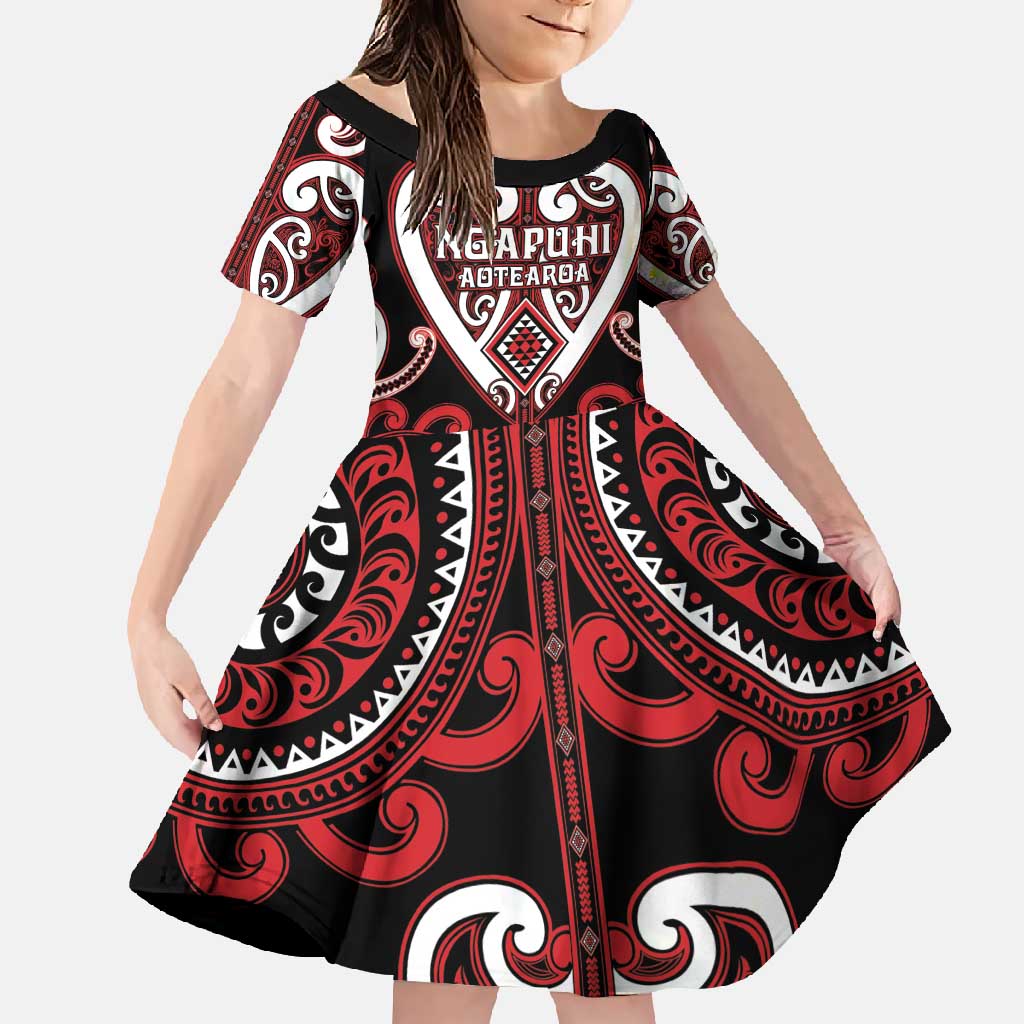 Custom Aotearoa Ngapuhi Family Matching Mermaid Dress and Hawaiian Shirt Maori Tribal Pattern LT05 Daughter's Dress Red - Polynesian Pride