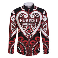 Custom Aotearoa Ngapuhi Family Matching Mermaid Dress and Hawaiian Shirt Maori Tribal Pattern LT05 Dad's Shirt - Long Sleeve Red - Polynesian Pride