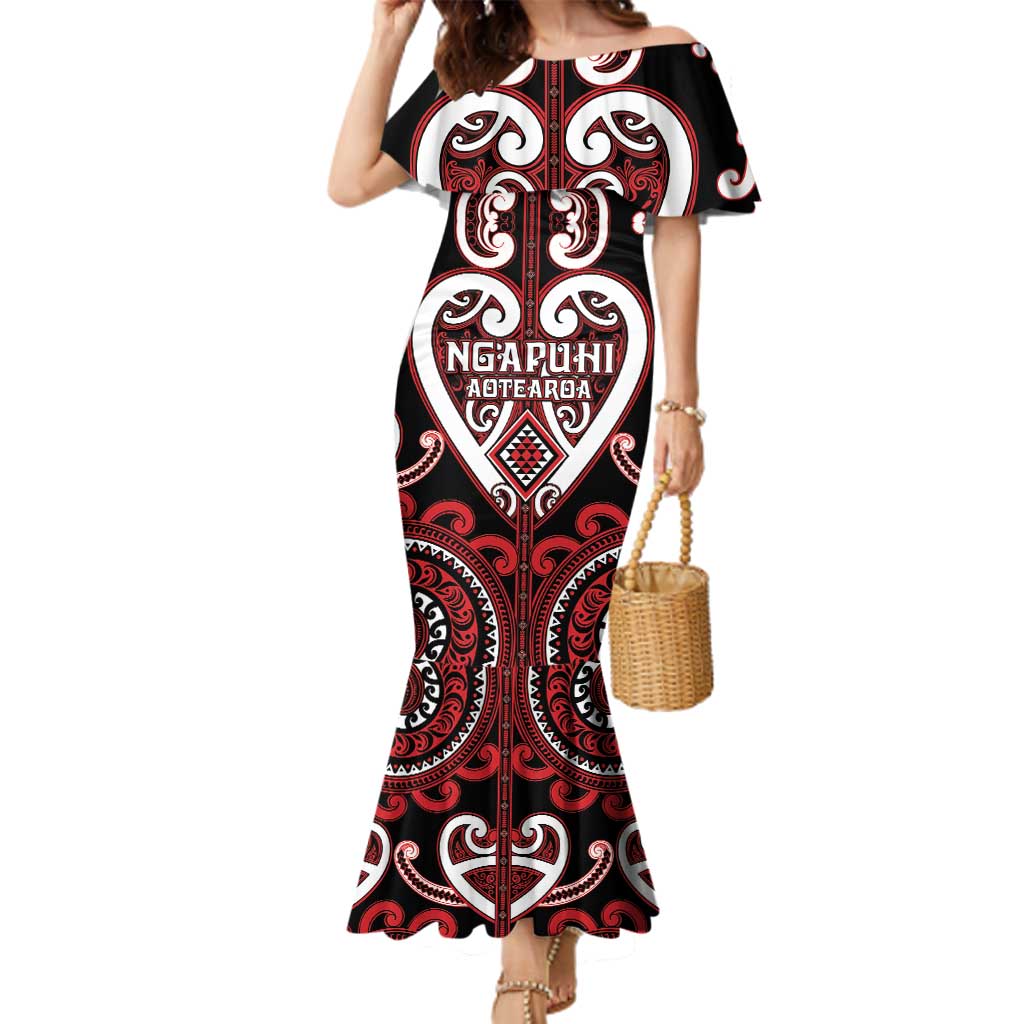 Custom Aotearoa Ngapuhi Family Matching Mermaid Dress and Hawaiian Shirt Maori Tribal Pattern LT05 Mom's Dress Red - Polynesian Pride