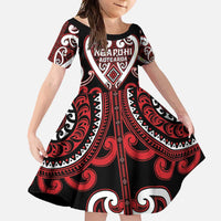 Custom Aotearoa Ngapuhi Family Matching Short Sleeve Bodycon Dress and Hawaiian Shirt Maori Tribal Pattern LT05 Daughter's Dress Red - Polynesian Pride