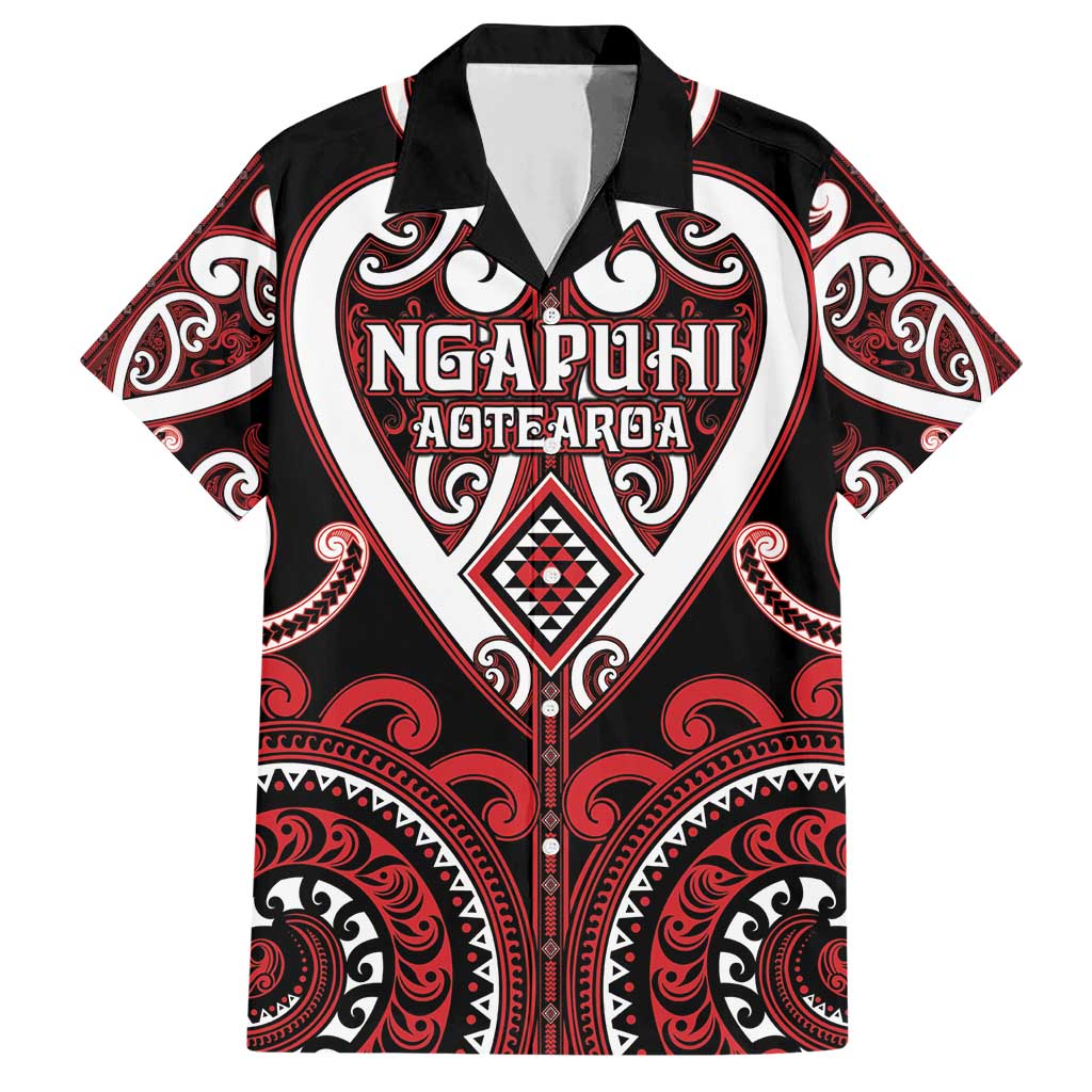 Custom Aotearoa Ngapuhi Family Matching Short Sleeve Bodycon Dress and Hawaiian Shirt Maori Tribal Pattern LT05 Dad's Shirt - Short Sleeve Red - Polynesian Pride