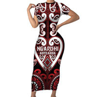 Custom Aotearoa Ngapuhi Family Matching Short Sleeve Bodycon Dress and Hawaiian Shirt Maori Tribal Pattern LT05 Mom's Dress Red - Polynesian Pride