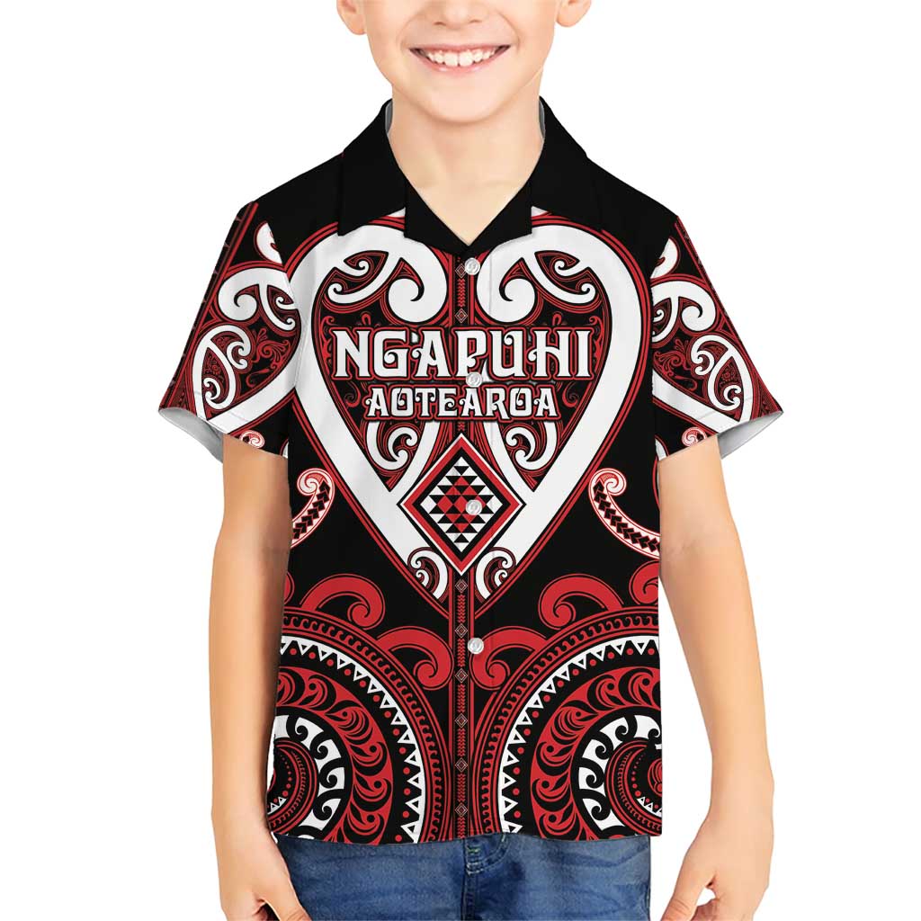 Custom Aotearoa Ngapuhi Family Matching Short Sleeve Bodycon Dress and Hawaiian Shirt Maori Tribal Pattern LT05 Son's Shirt Red - Polynesian Pride