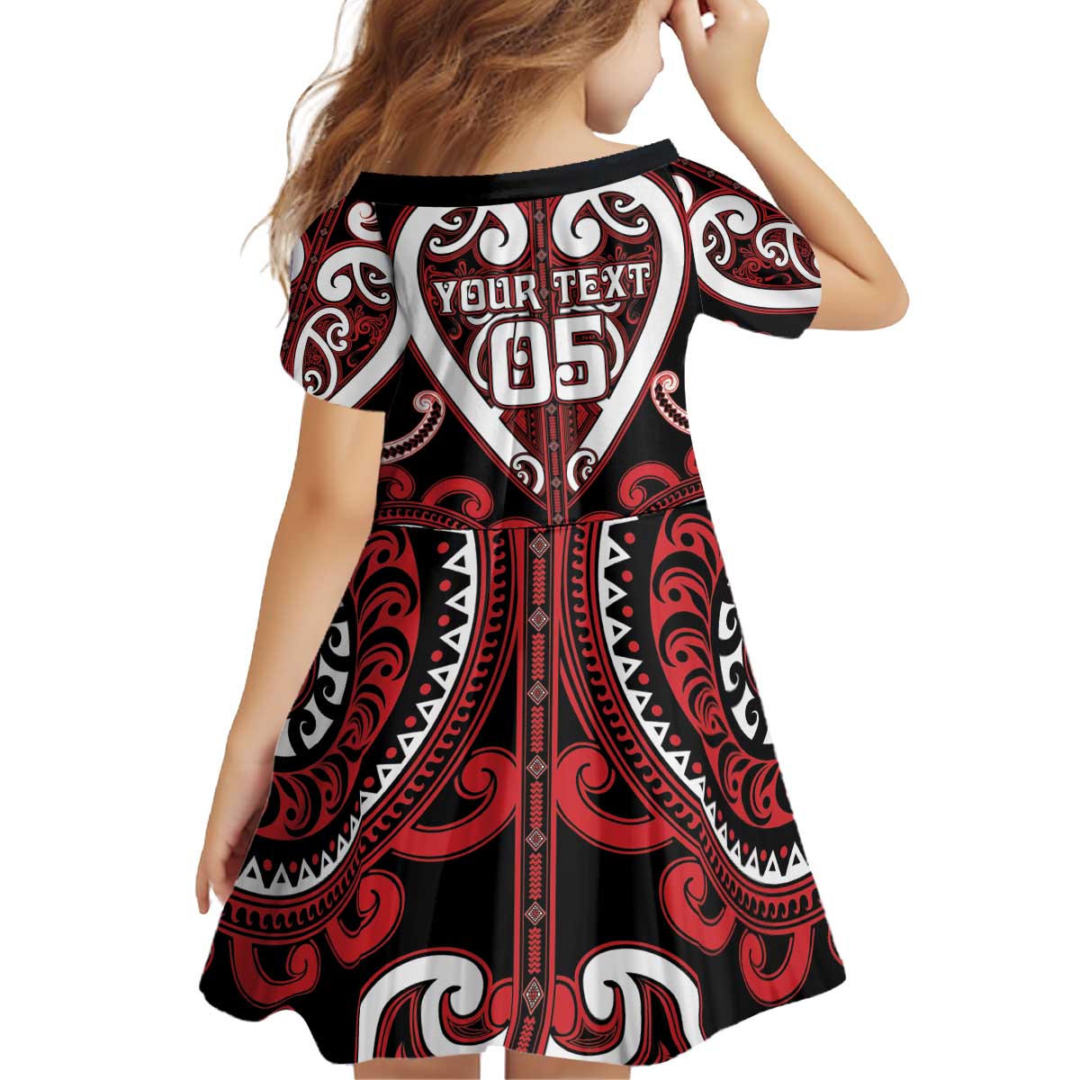Custom Aotearoa Ngapuhi Kid Short Sleeve Dress Maori Tribal Pattern