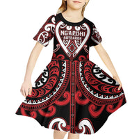 Custom Aotearoa Ngapuhi Kid Short Sleeve Dress Maori Tribal Pattern