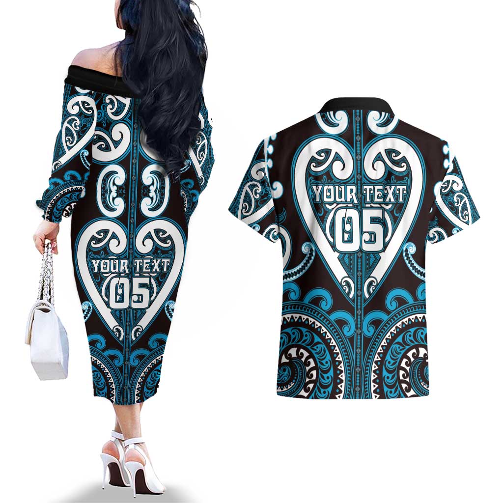Custom Aotearoa Ngati Porou Couples Matching Off The Shoulder Long Sleeve Dress and Hawaiian Shirt Maori Tribal Pattern