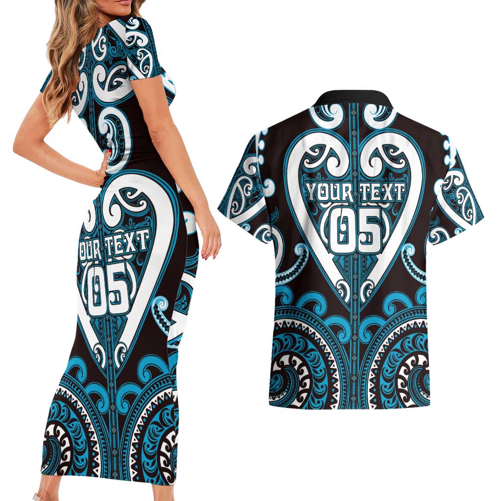Custom Aotearoa Ngati Porou Couples Matching Short Sleeve Bodycon Dress and Hawaiian Shirt Maori Tribal Pattern