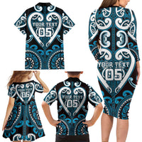 Custom Aotearoa Ngati Porou Family Matching Long Sleeve Bodycon Dress and Hawaiian Shirt Maori Tribal Pattern LT05 - Polynesian Pride
