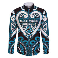 Custom Aotearoa Ngati Porou Family Matching Mermaid Dress and Hawaiian Shirt Maori Tribal Pattern LT05 Dad's Shirt - Long Sleeve Blue - Polynesian Pride
