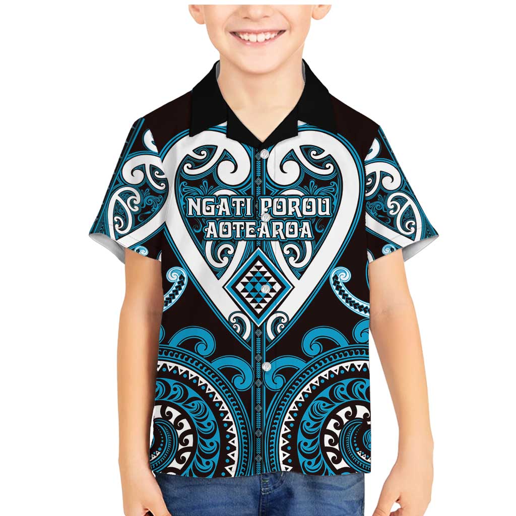 Custom Aotearoa Ngati Porou Family Matching Mermaid Dress and Hawaiian Shirt Maori Tribal Pattern LT05 Son's Shirt Blue - Polynesian Pride
