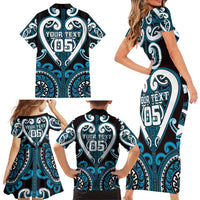 Custom Aotearoa Ngati Porou Family Matching Short Sleeve Bodycon Dress and Hawaiian Shirt Maori Tribal Pattern LT05 - Polynesian Pride