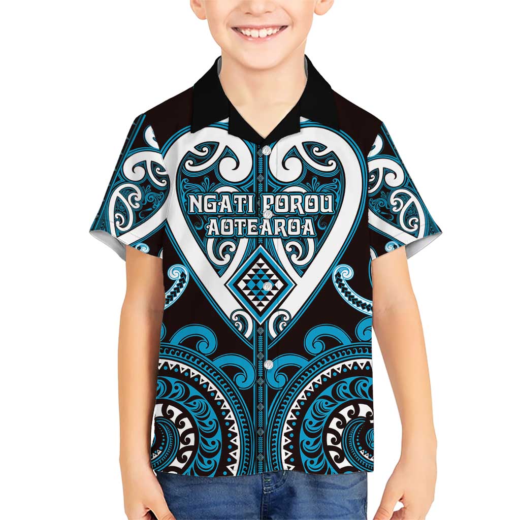 Custom Aotearoa Ngati Porou Family Matching Short Sleeve Bodycon Dress and Hawaiian Shirt Maori Tribal Pattern LT05 Son's Shirt Blue - Polynesian Pride