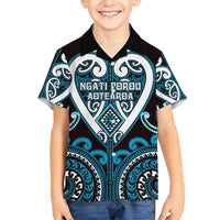 Custom Aotearoa Ngati Porou Family Matching Short Sleeve Bodycon Dress and Hawaiian Shirt Maori Tribal Pattern LT05 Son's Shirt Blue - Polynesian Pride