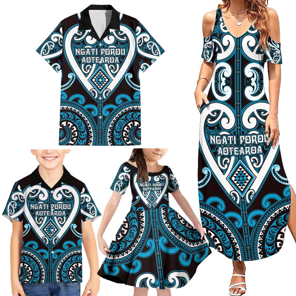 Custom Aotearoa Ngati Porou Family Matching Summer Maxi Dress and Hawaiian Shirt Maori Tribal Pattern