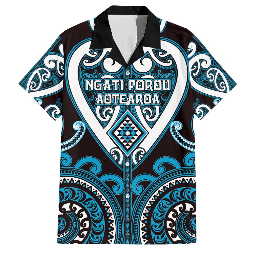 Custom Aotearoa Ngati Porou Family Matching Tank Maxi Dress and Hawaiian Shirt Maori Tribal Pattern LT05 Dad's Shirt - Short Sleeve Blue - Polynesian Pride