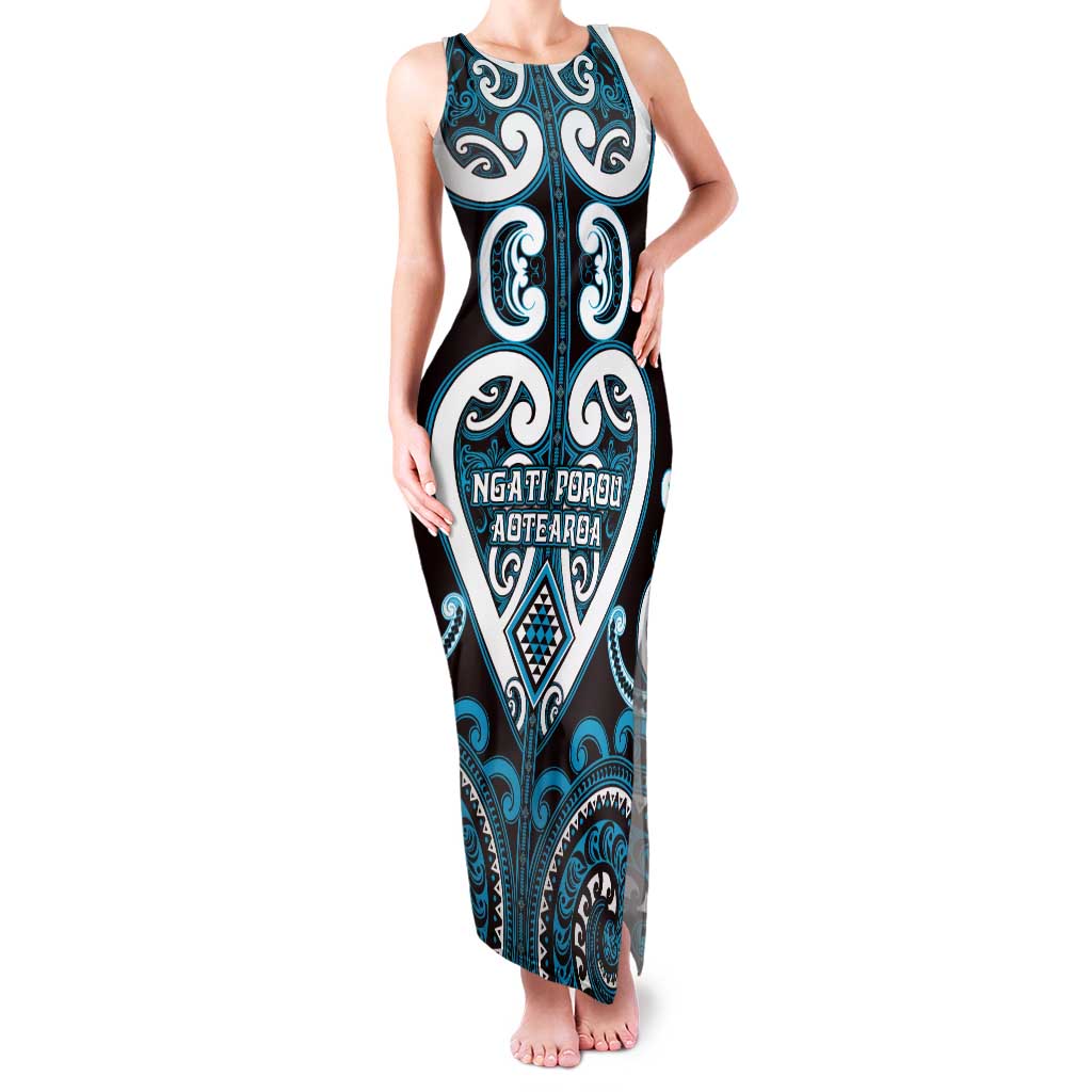 Custom Aotearoa Ngati Porou Family Matching Tank Maxi Dress and Hawaiian Shirt Maori Tribal Pattern LT05 Mom's Dress Blue - Polynesian Pride