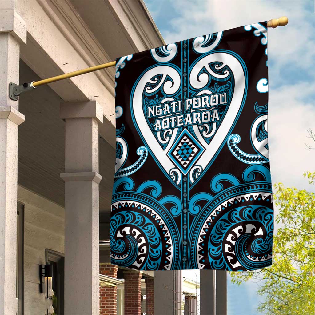 Aotearoa Ngati Porou Garden Flag Maori Tribal Pattern LT05 House Flag Blue - Polynesian Pride