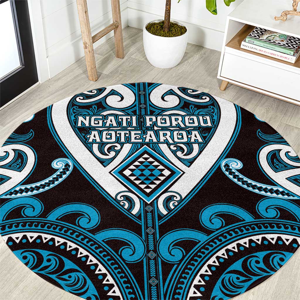 Aotearoa Ngati Porou Round Carpet Maori Tribal Pattern LT05 Blue - Polynesian Pride