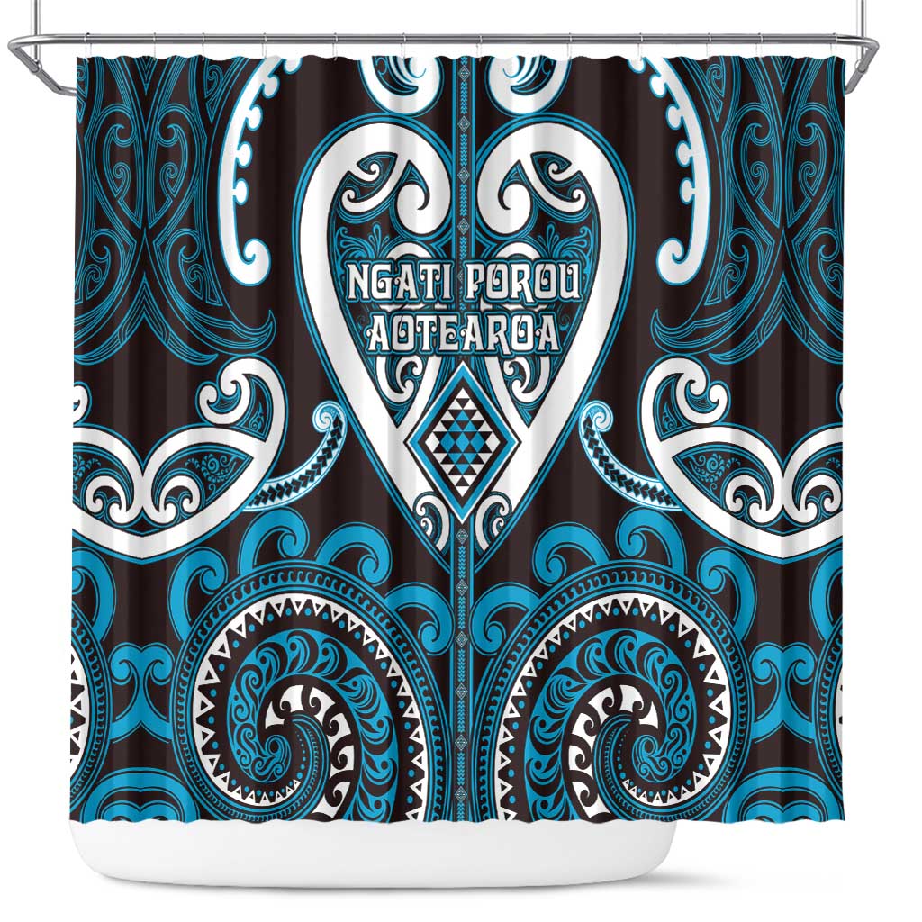 Aotearoa Ngati Porou Shower Curtain Maori Tribal Pattern LT05 Blue - Polynesian Pride