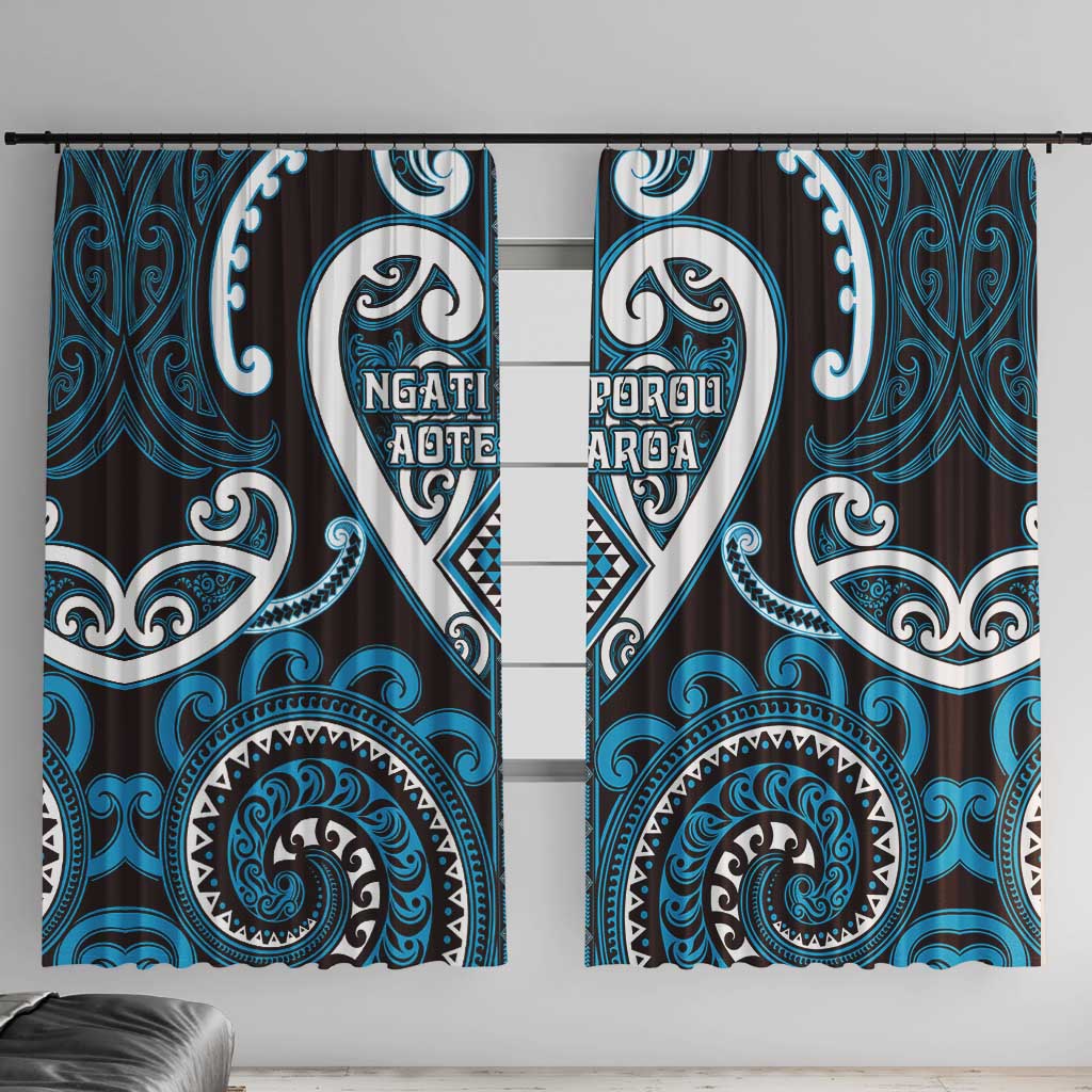 Aotearoa Ngati Porou Window Curtain Maori Tribal Pattern LT05 With Hooks Blue - Polynesian Pride
