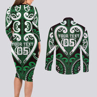 Custom Aotearoa Ngai Tahu Couples Matching Long Sleeve Bodycon Dress and Long Sleeve Button Shirt Maori Tribal Pattern