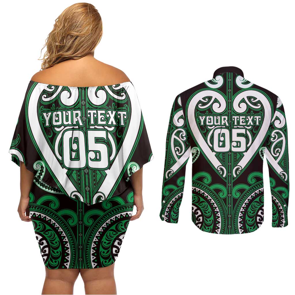 Custom Aotearoa Ngai Tahu Couples Matching Off Shoulder Short Dress and Long Sleeve Button Shirt Maori Tribal Pattern