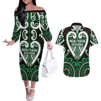 Custom Aotearoa Ngai Tahu Couples Matching Off The Shoulder Long Sleeve Dress and Hawaiian Shirt Maori Tribal Pattern
