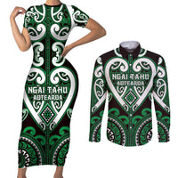 Custom Aotearoa Ngai Tahu Couples Matching Short Sleeve Bodycon Dress and Long Sleeve Button Shirt Maori Tribal Pattern