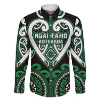 Custom Aotearoa Ngai Tahu Family Matching Long Sleeve Bodycon Dress and Hawaiian Shirt Maori Tribal Pattern LT05 Dad's Shirt - Long Sleeve Green - Polynesian Pride
