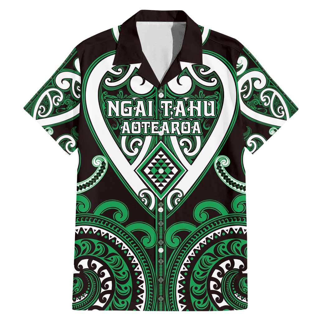 Custom Aotearoa Ngai Tahu Family Matching Mermaid Dress and Hawaiian Shirt Maori Tribal Pattern LT05 Dad's Shirt - Short Sleeve Green - Polynesian Pride