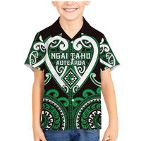 Custom Aotearoa Ngai Tahu Family Matching Mermaid Dress and Hawaiian Shirt Maori Tribal Pattern LT05 Son's Shirt Green - Polynesian Pride