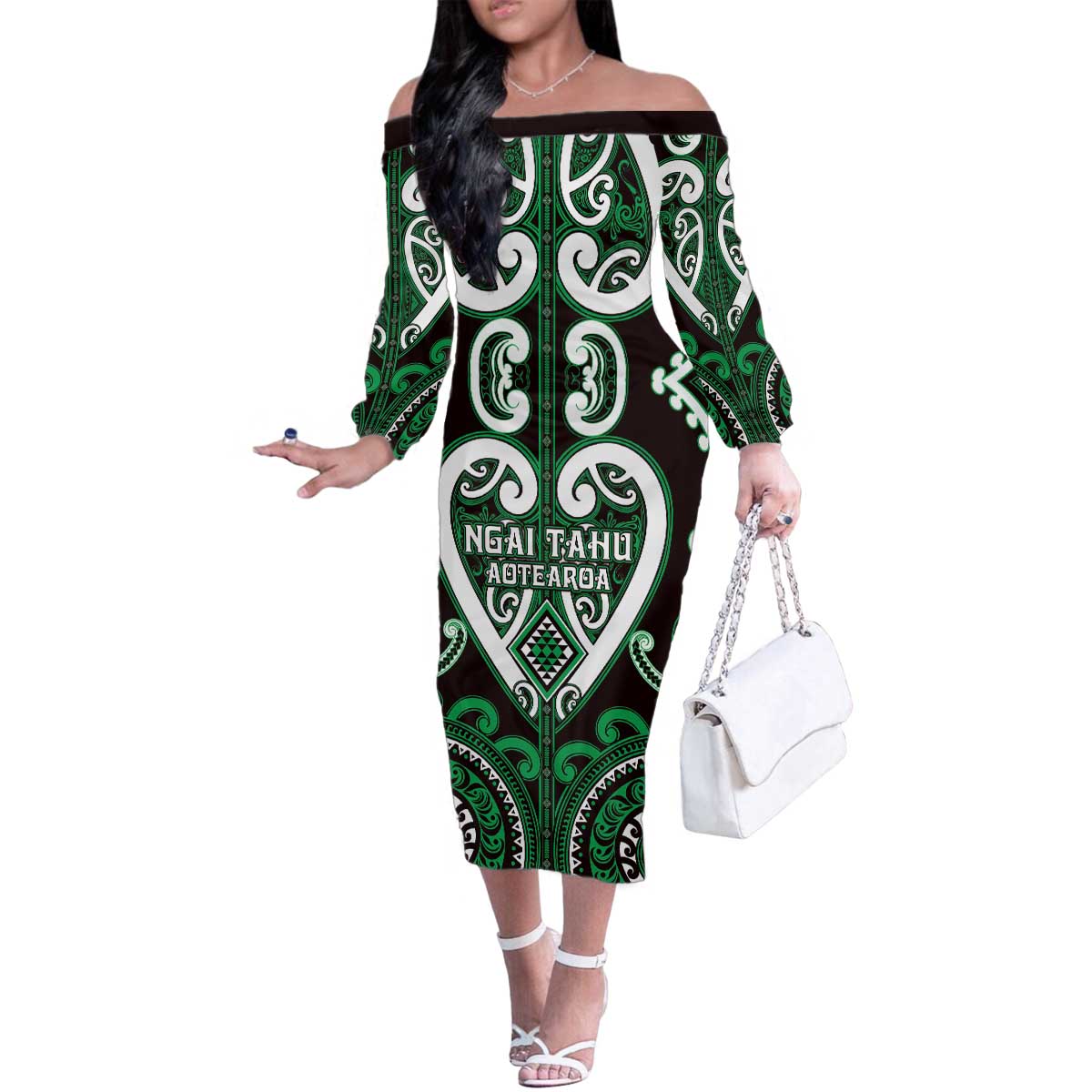 Custom Aotearoa Ngai Tahu Family Matching Off The Shoulder Long Sleeve Dress and Hawaiian Shirt Maori Tribal Pattern