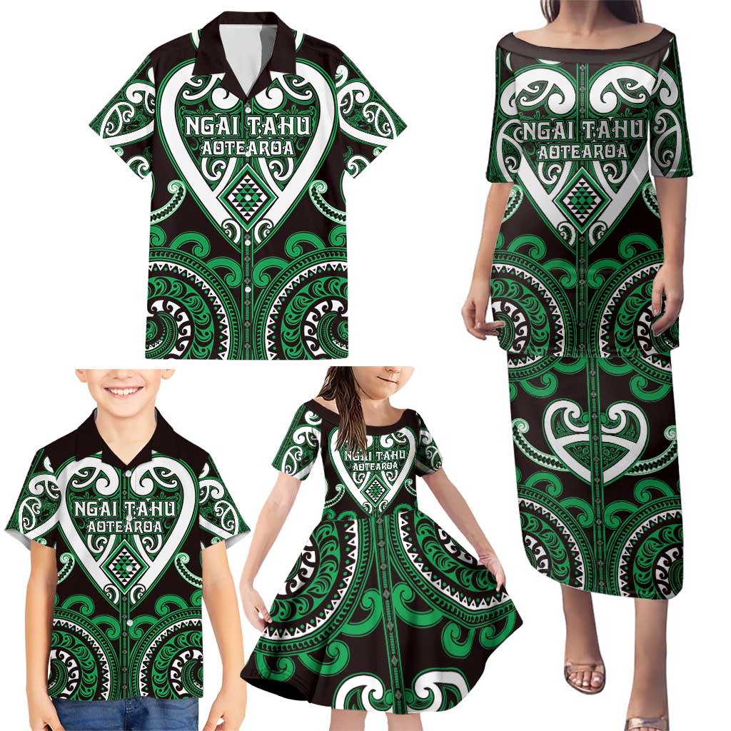 Custom Aotearoa Ngai Tahu Family Matching Puletasi and Hawaiian Shirt Maori Tribal Pattern