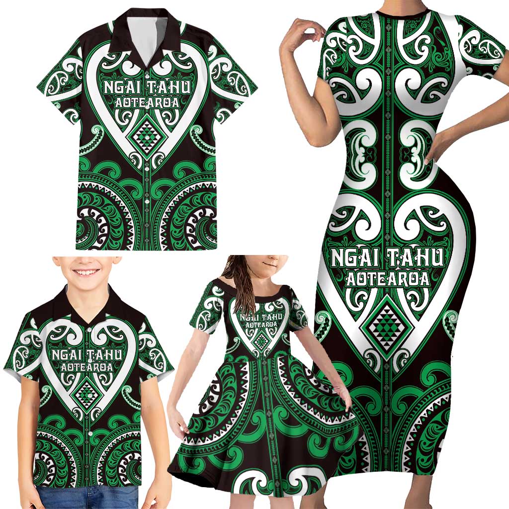 Custom Aotearoa Ngai Tahu Family Matching Short Sleeve Bodycon Dress and Hawaiian Shirt Maori Tribal Pattern LT05 - Polynesian Pride